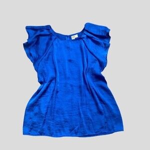 Adiva Flutter Sleeve Blouse Silky Blue Size M